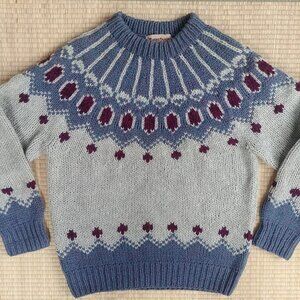 100% pure wool thick knit Lopi style sweater fits approx Medium Large blue